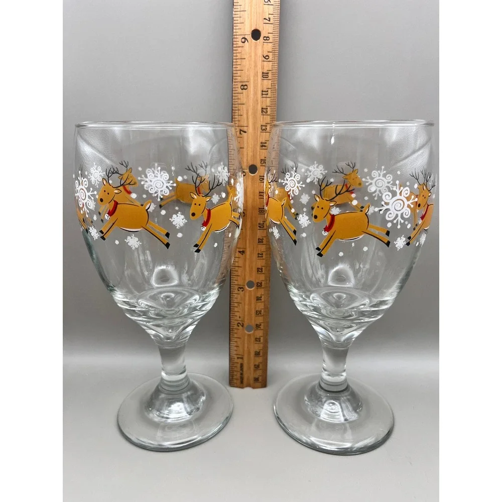 Set of 4 Christmas Reindeer Snowflake Stemmed Water Wine Goblets 7